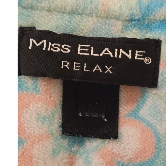 Miss Elaine Relax Floral French Terry Zipper Short Robe See Measurements Pockets - Picture 5 of 7